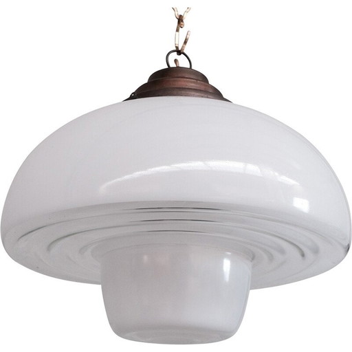 Vintage pendant lamp in metal and opaline glass by Philips, Germany 1950s