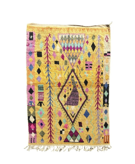 Handmade Berber Rug With Warm Yellow And Pink Geometric Design