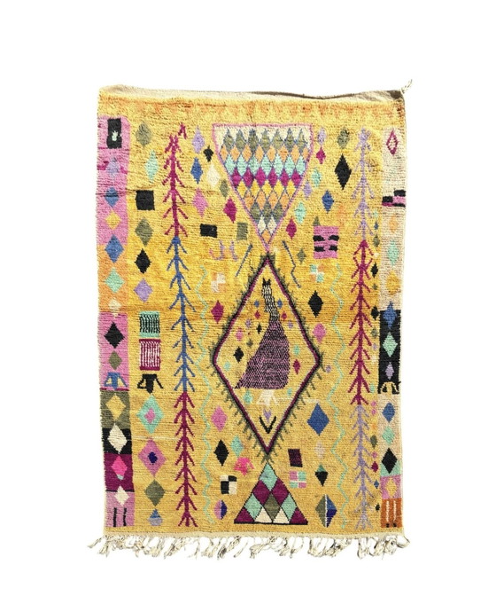 Image 1 of Handmade Berber Rug With Warm Yellow And Pink Geometric Design