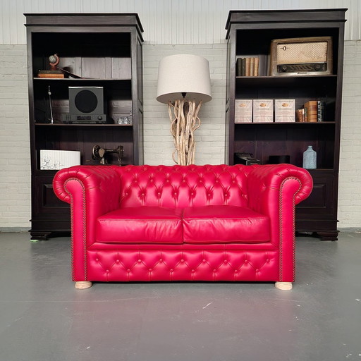 Brighton 2-Seater Classic Chesterfield Sofa - Red, Leather