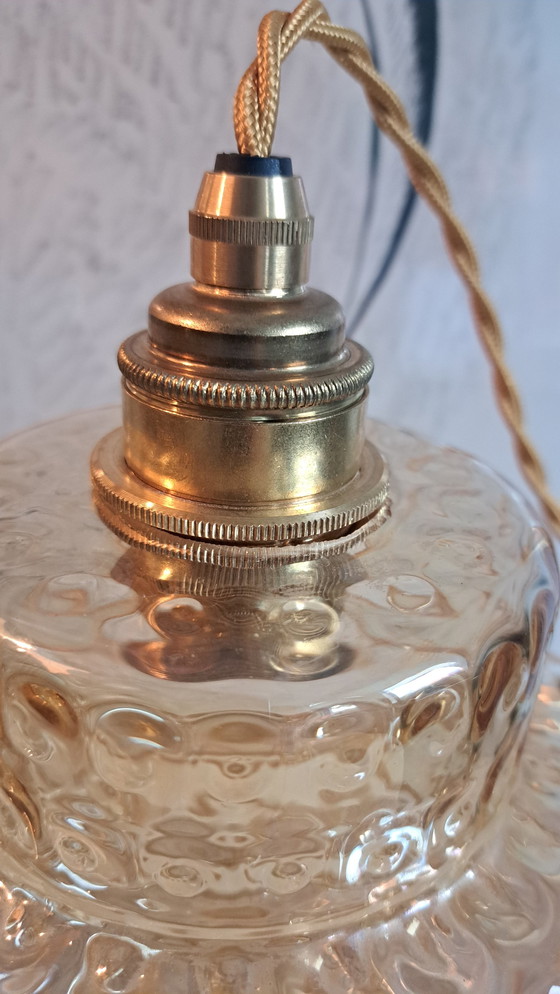 Image 1 of Vintage Gold Glass Pendant Lamp