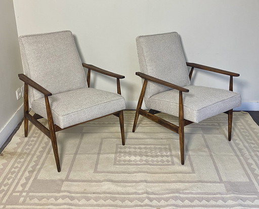 Pair De Fauteuils Henryk Lis 300-190 Année 70 Fabric Gris Bleu Chiné Ref: Peter