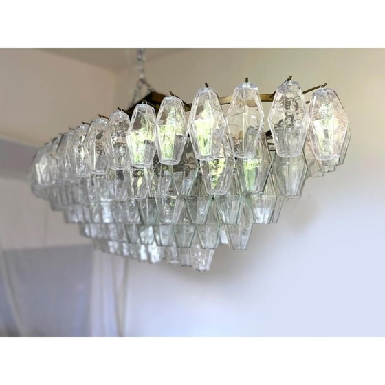 Image 1 of Contemporary Huge Oval "Poliedro" Murano Glass Chandelier In Venini Style