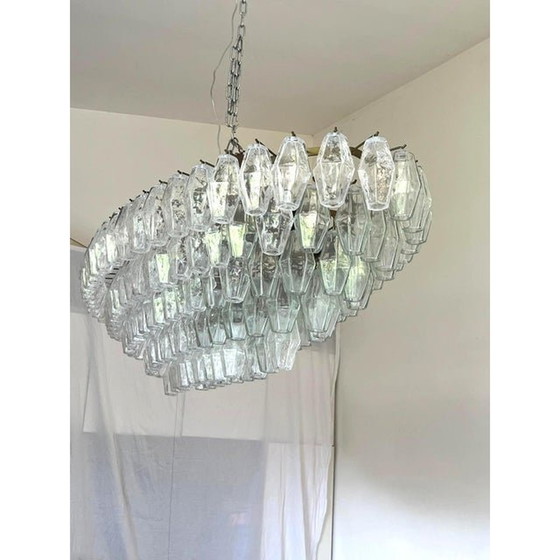 Image 1 of Contemporary Huge Oval "Poliedro" Murano Glass Chandelier In Venini Style