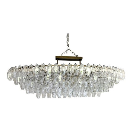 Contemporary Huge Oval "Poliedro" Murano Glass Chandelier In Venini Style