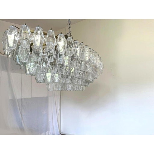 Contemporary Huge Oval "Poliedro" Murano Glass Chandelier In Venini Style