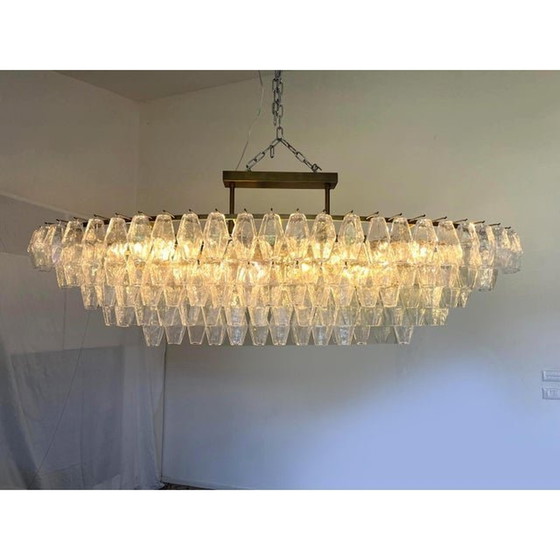 Image 1 of Contemporary Huge Oval "Poliedro" Murano Glass Chandelier In Venini Style