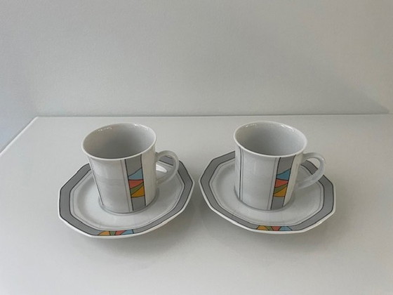 Image 1 of 5X Vintage Post-Modern Cups And Saucers Excl. Design For Douwe Egberts (Memphis)