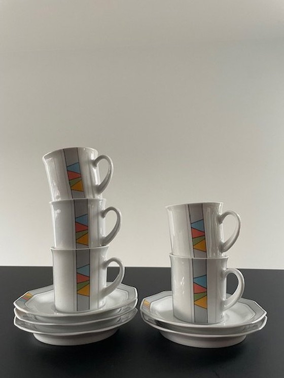Image 1 of 5X Vintage Post-Modern Cups And Saucers Excl. Design For Douwe Egberts (Memphis)