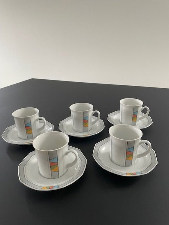 Image 1 of 5X Vintage Post-Modern Cups And Saucers Excl. Design For Douwe Egberts (Memphis)