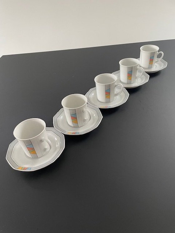 Image 1 of 5X Vintage Post-Modern Cups And Saucers Excl. Design For Douwe Egberts (Memphis)