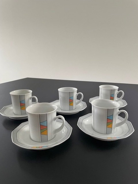 Image 1 of 5X Vintage Post-Modern Cups And Saucers Excl. Design For Douwe Egberts (Memphis)
