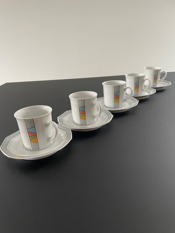 Image 1 of 5X Vintage Post-Modern Cups And Saucers Excl. Design For Douwe Egberts (Memphis)