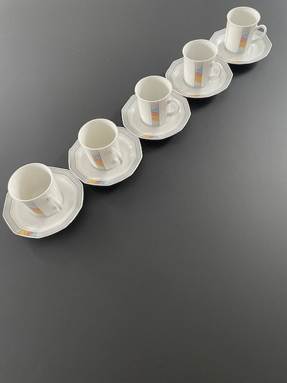 Image 1 of 5X Vintage Post-Modern Cups And Saucers Excl. Design For Douwe Egberts (Memphis)