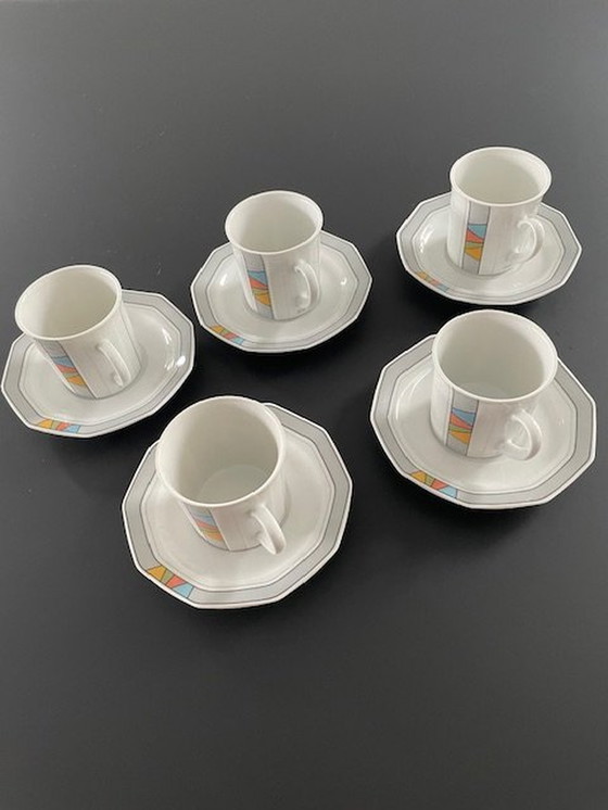 Image 1 of 5X Vintage Post-Modern Cups And Saucers Excl. Design For Douwe Egberts (Memphis)
