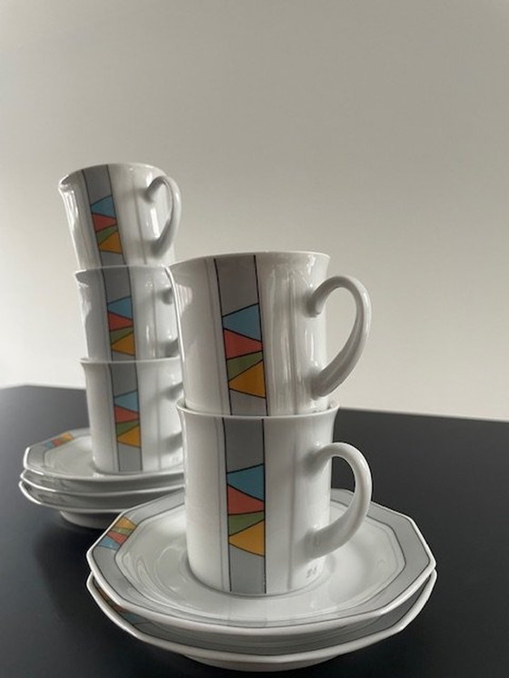 Image 1 of 5X Vintage Post-Modern Cups And Saucers Excl. Design For Douwe Egberts (Memphis)