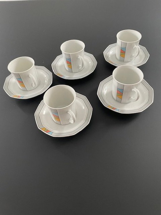 Image 1 of 5X Vintage Post-Modern Cups And Saucers Excl. Design For Douwe Egberts (Memphis)