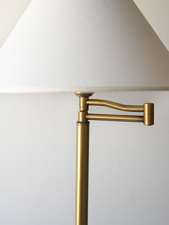 Image 1 of Vintage Scandinavian Gold Floor Lamp With White Fabric Shade – Elegant Mid-Century Design