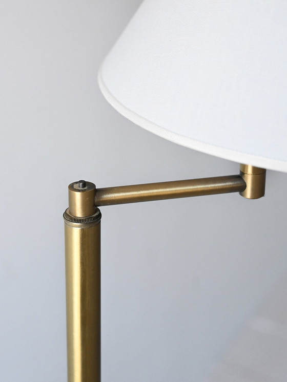 Image 1 of Vintage Scandinavian Gold Floor Lamp With White Fabric Shade – Elegant Mid-Century Design