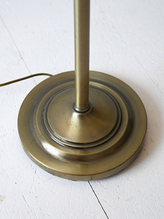 Image 1 of Vintage Scandinavian Gold Floor Lamp With White Fabric Shade – Elegant Mid-Century Design