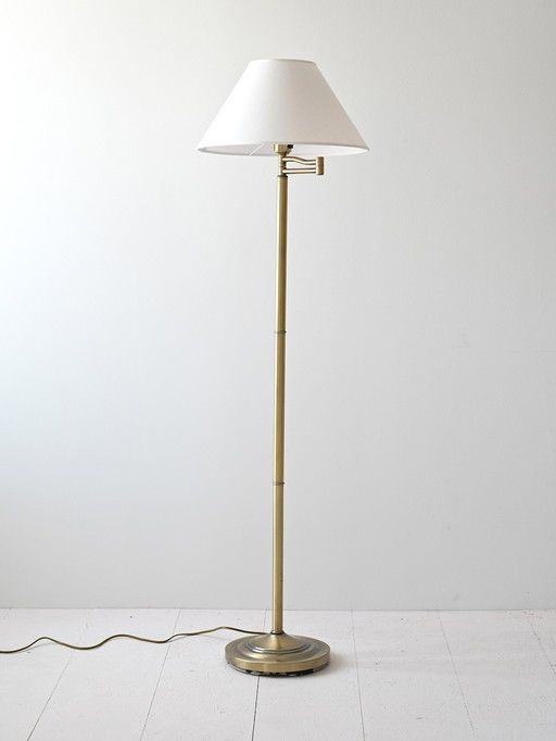 Vintage Scandinavian Gold Floor Lamp With White Fabric Shade – Elegant Mid-Century Design