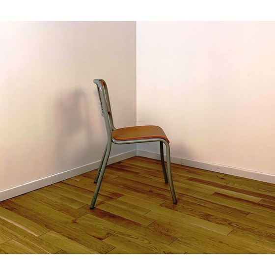 Image 1 of Vintage community chair in gray tinted metal and wood