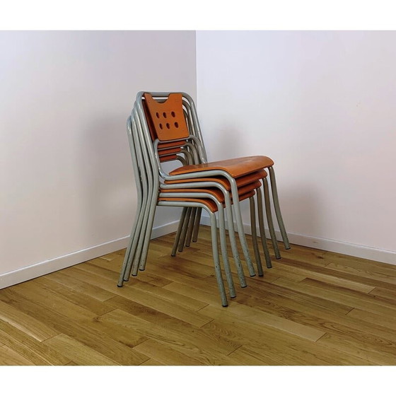Image 1 of Vintage community chair in gray tinted metal and wood