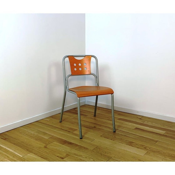 Image 1 of Vintage community chair in gray tinted metal and wood