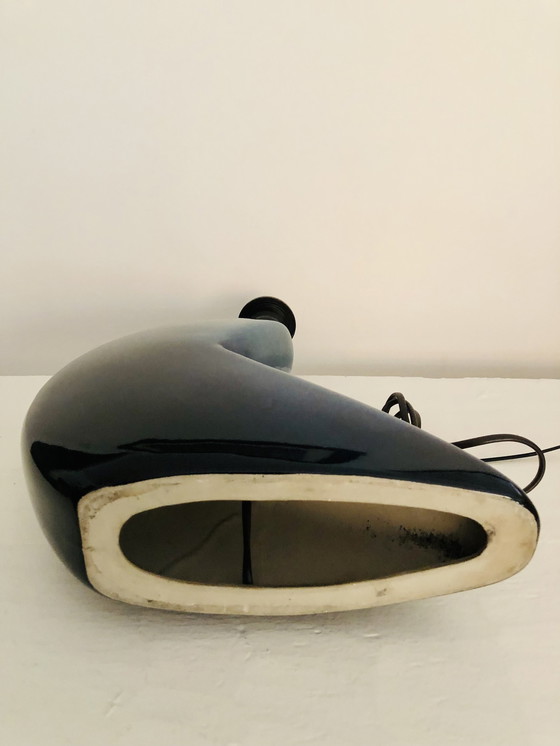 Image 1 of 1930s/1950s Modernist Iridescent Blue Ceramic Lamp