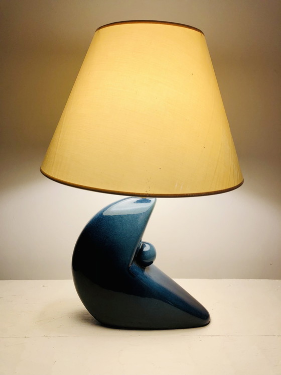 Image 1 of 1930s/1950s Modernist Iridescent Blue Ceramic Lamp