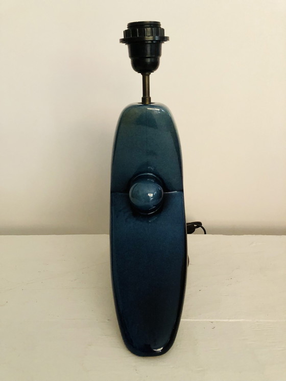 Image 1 of 1930s/1950s Modernist Iridescent Blue Ceramic Lamp