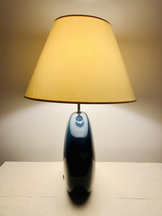 Image 1 of 1930s/1950s Modernist Iridescent Blue Ceramic Lamp