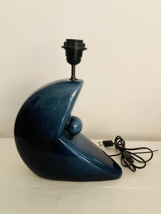 Image 1 of 1930s/1950s Modernist Iridescent Blue Ceramic Lamp