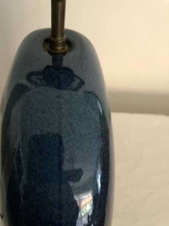 Image 1 of 1930s/1950s Modernist Iridescent Blue Ceramic Lamp