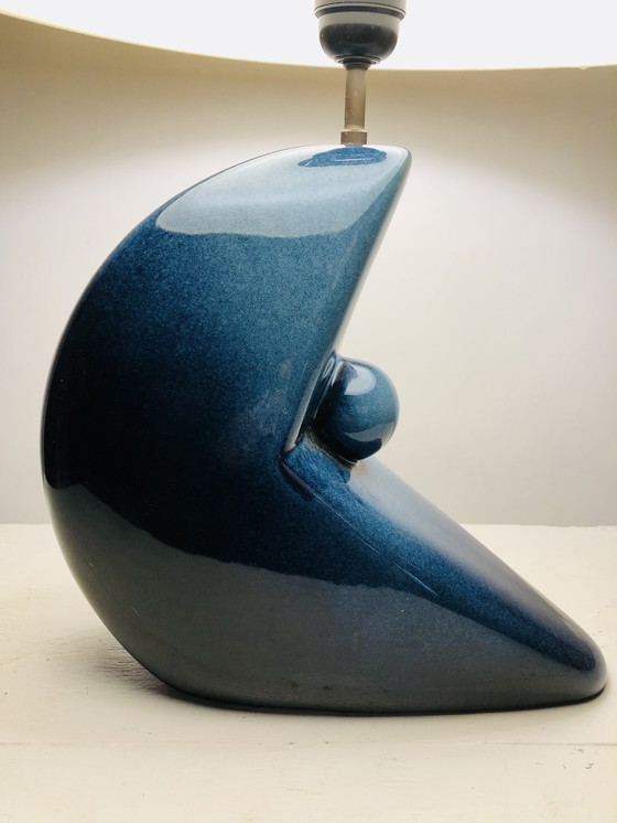 Image 1 of 1930s/1950s Modernist Iridescent Blue Ceramic Lamp