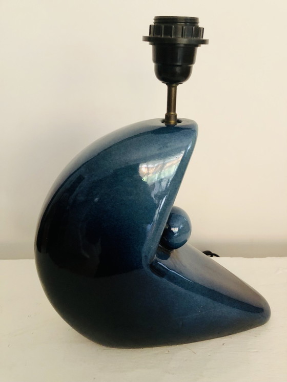 Image 1 of 1930s/1950s Modernist Iridescent Blue Ceramic Lamp