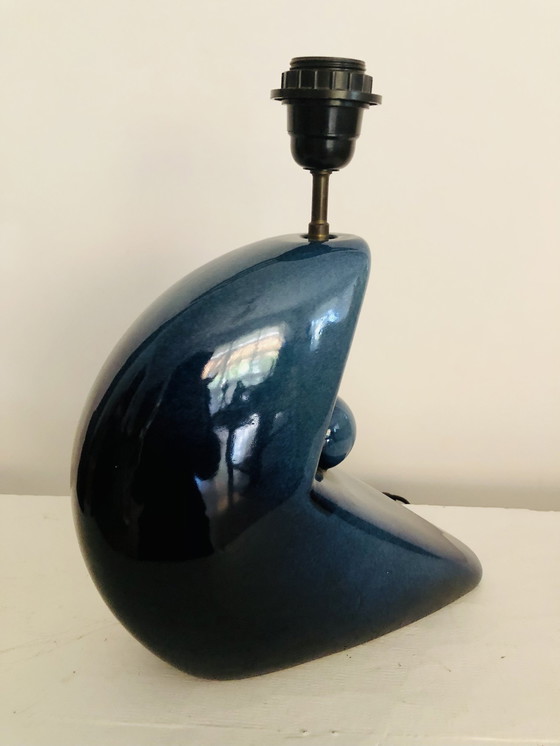 Image 1 of 1930s/1950s Modernist Iridescent Blue Ceramic Lamp