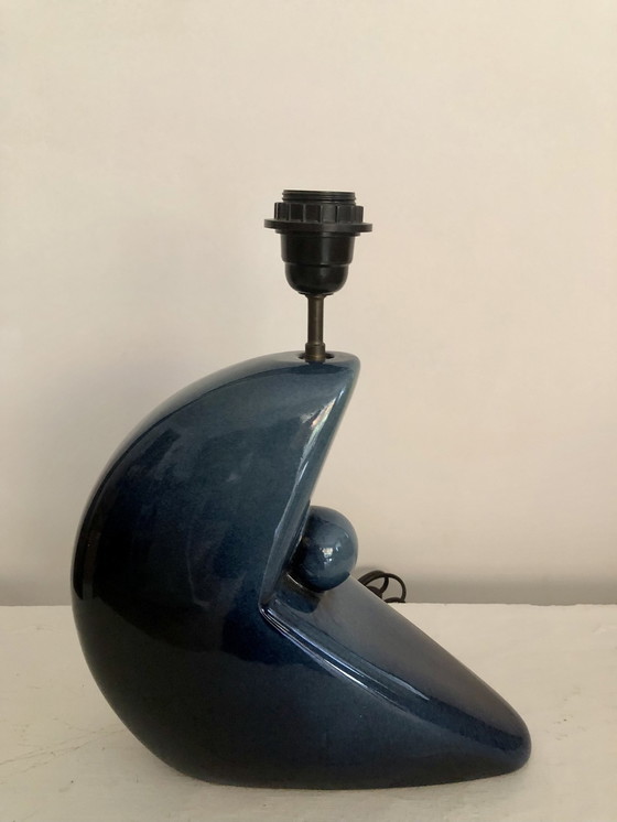 Image 1 of 1930s/1950s Modernist Iridescent Blue Ceramic Lamp