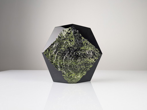 Green And Black Fossil Glass Vase By Willy Rizzo 1970S