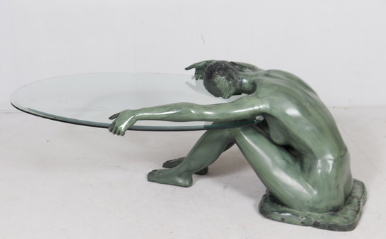 Image 1 of Sculptural side table/coffee table with female nude sculpture, bronze, France, 1970s