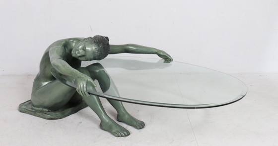 Image 1 of Sculptural side table/coffee table with female nude sculpture, bronze, France, 1970s