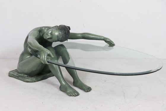 Image 1 of Sculptural side table/coffee table with female nude sculpture, bronze, France, 1970s