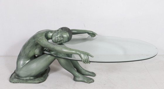 Image 1 of Sculptural side table/coffee table with female nude sculpture, bronze, France, 1970s