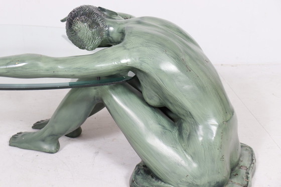 Image 1 of Sculptural side table/coffee table with female nude sculpture, bronze, France, 1970s