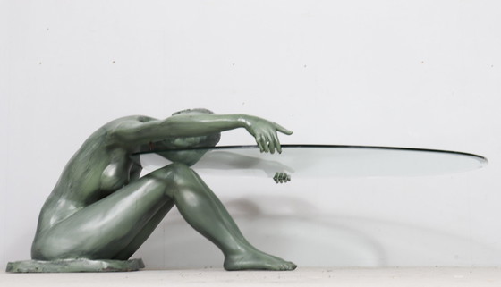 Image 1 of Sculptural side table/coffee table with female nude sculpture, bronze, France, 1970s