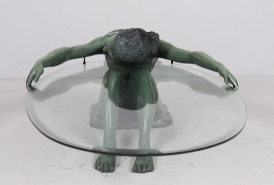 Image 1 of Sculptural side table/coffee table with female nude sculpture, bronze, France, 1970s