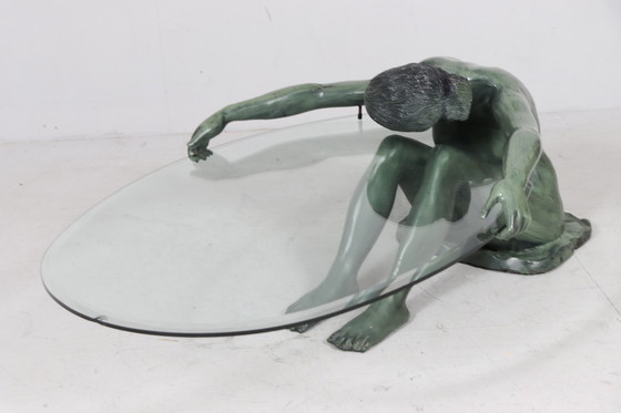 Image 1 of Sculptural side table/coffee table with female nude sculpture, bronze, France, 1970s