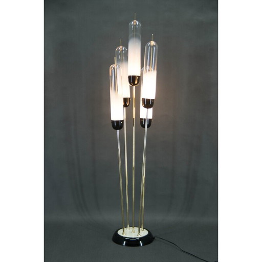 Mid-century reed floor lamp in Murano glass and metal by Mazzega, Italy 1970s