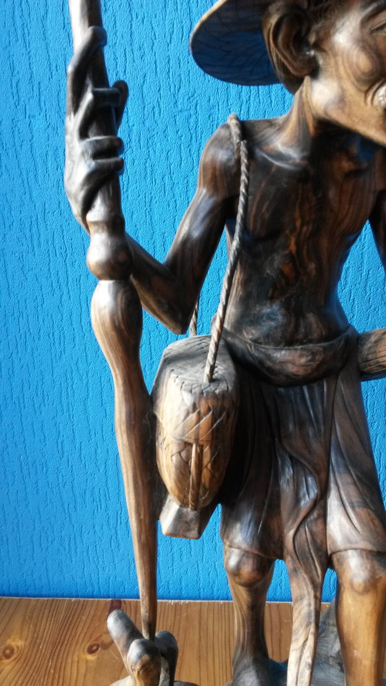 Image 1 of Wooden statue of fisherman with ducks 84 cm high