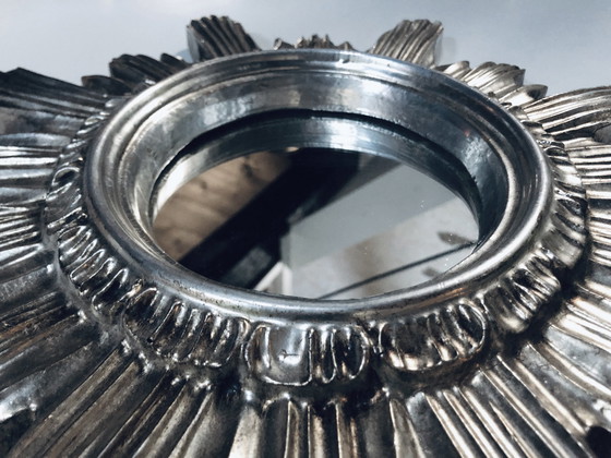 Image 1 of Soleil Mural Mirror - Large Model - Carved Wood - Silver - 1960-70